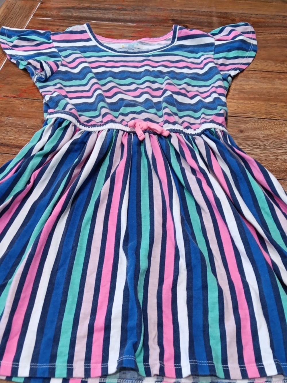 Lightning Bug Girls Striped Knit Dress with Pink Accent